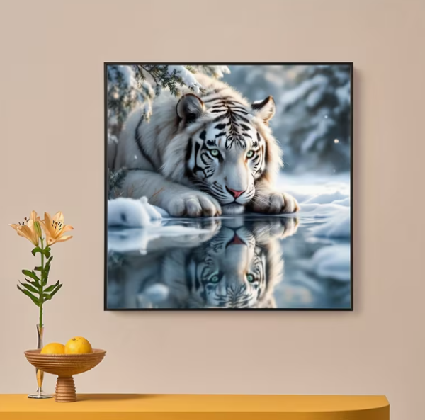 Diamond Painting  Weißer Tiger im Spiegelbild